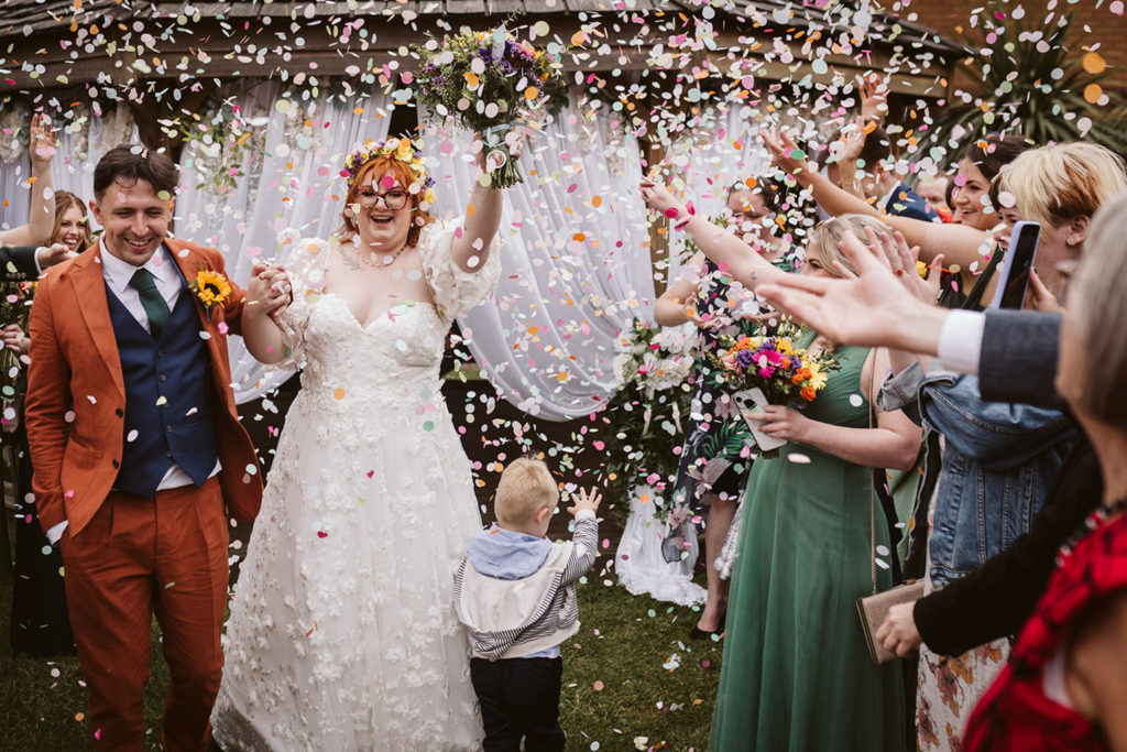 Confetti celebrations for the joyful couple