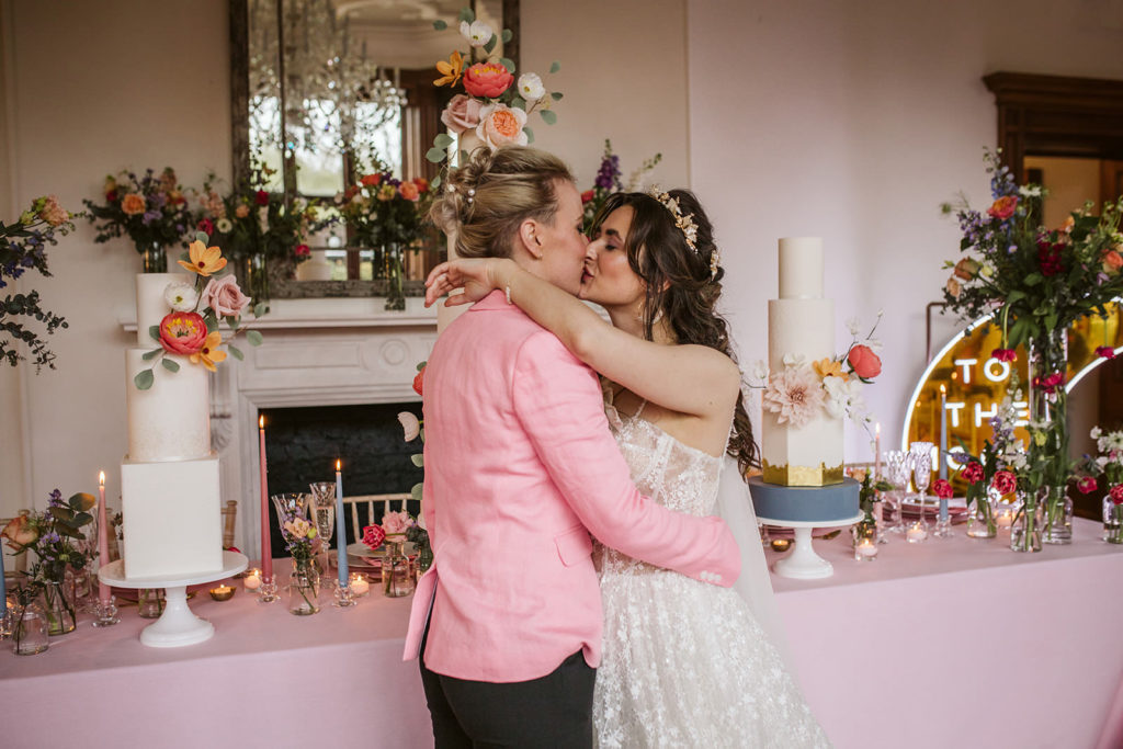 Candid wedding moment in the Ballroom of Thicket Priory near York