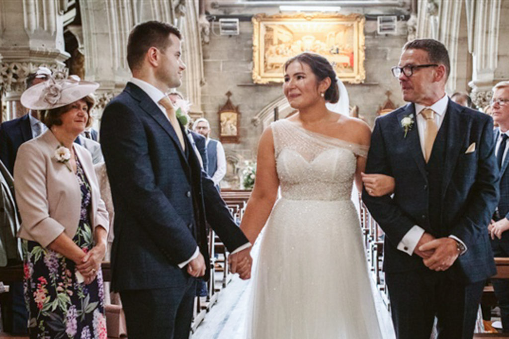 Emotional wedding ceremony moment at Rudding Park in North Yorkshire