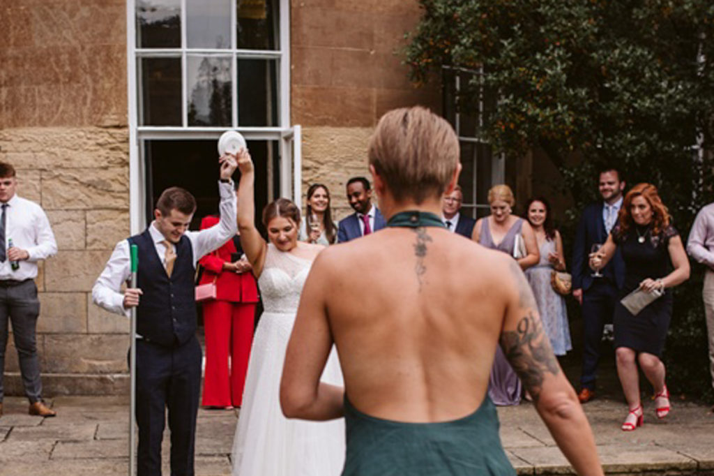 A plate smashing ceremony at Rudding Park