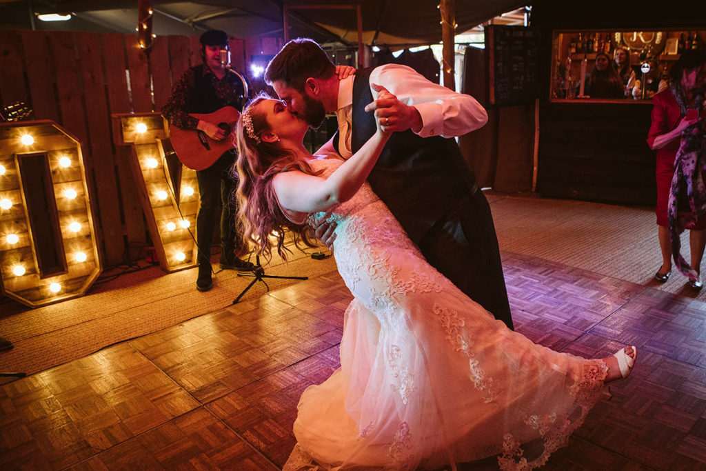 Dancefloor moments inside tipi at Skipbridge wedding reception