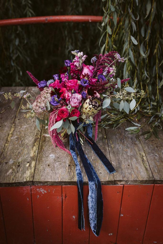 Bright pink and purple wedding bouquet