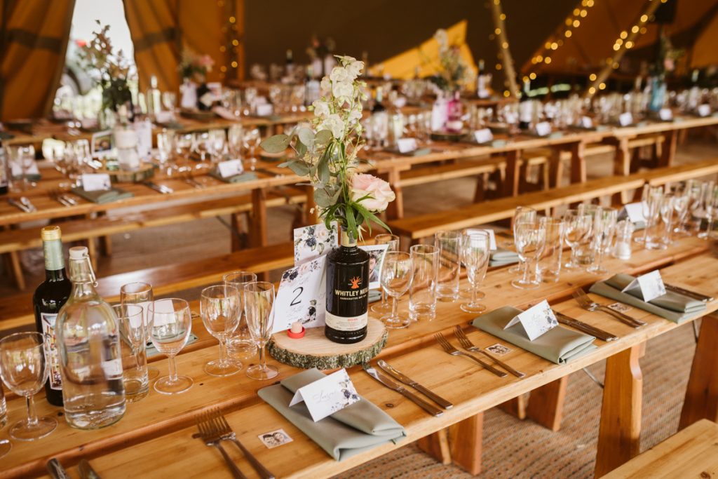 Simple styling at an outdoorsy tipi wedding in North Yorkhire