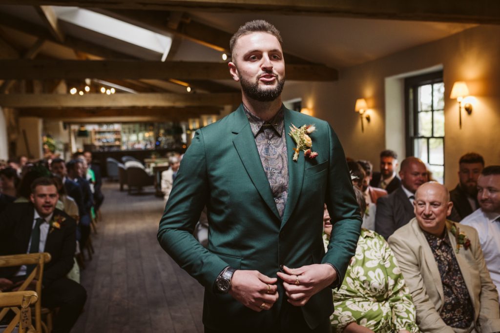 The nervous groom awaiting his bride at the Fig House at Middleton Lodge