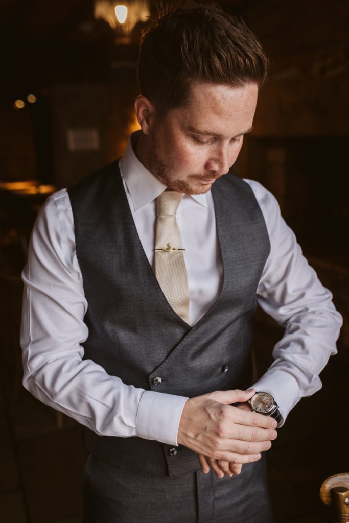 Groom prep at Le Petit Chateau weddings, a luxury and unique northumberland wedding venue
