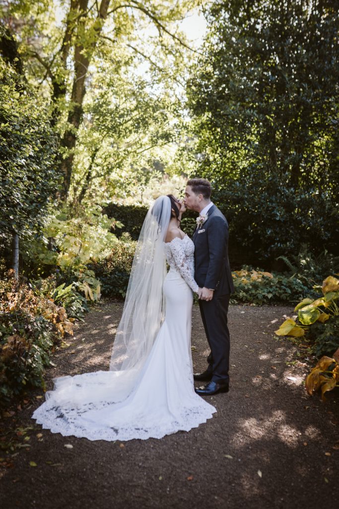 Bride and Groom shots in the gardens of Le Petit Chateau 