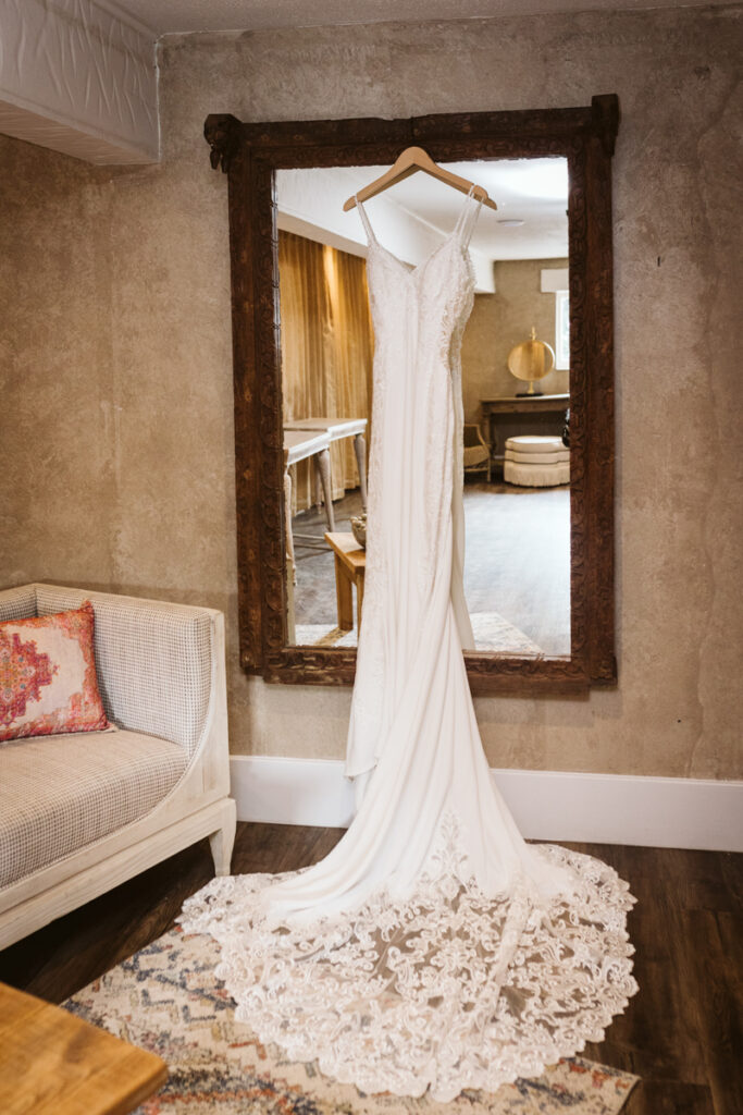 Dress hanging in the changing space at Runa Farm - Hannah Brooke Photography