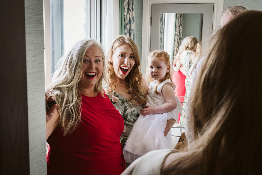 The brides family seeing her for the first time in her wedding dress!