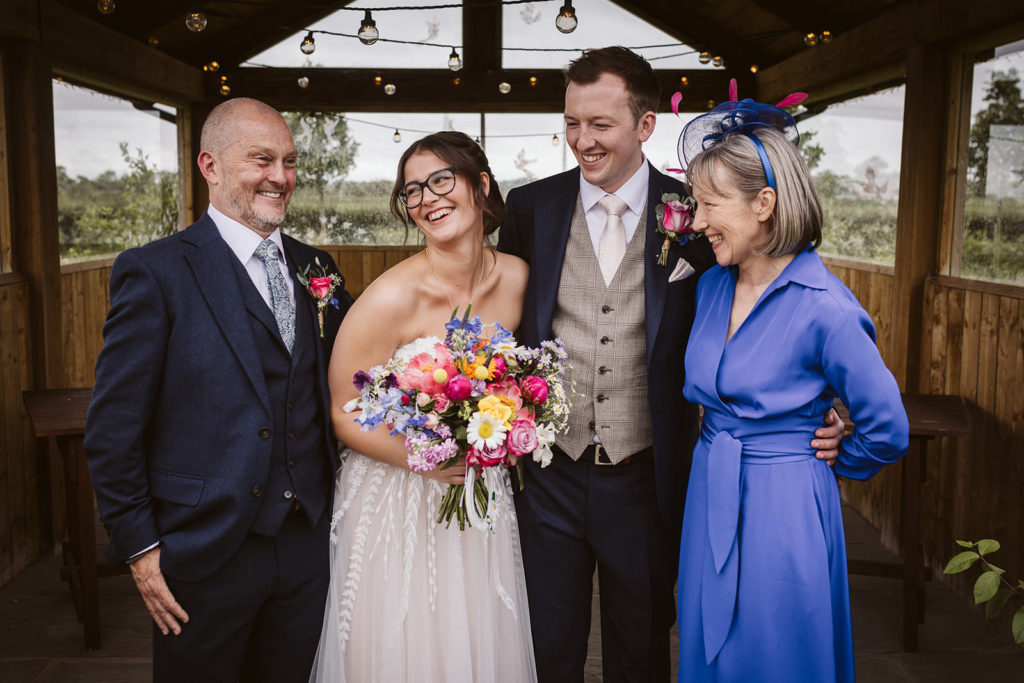 The outside gazebo at The Beverley Barn providing the perfect shelter for family shots in the rain