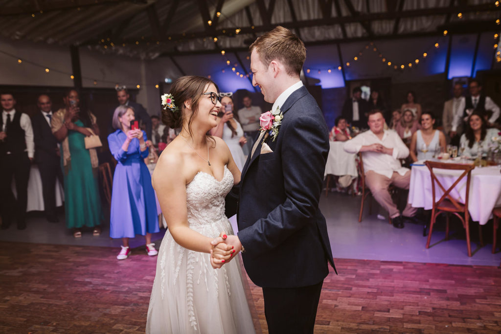 The Bride & Groom take to the dancefloor at the Beverley Barn