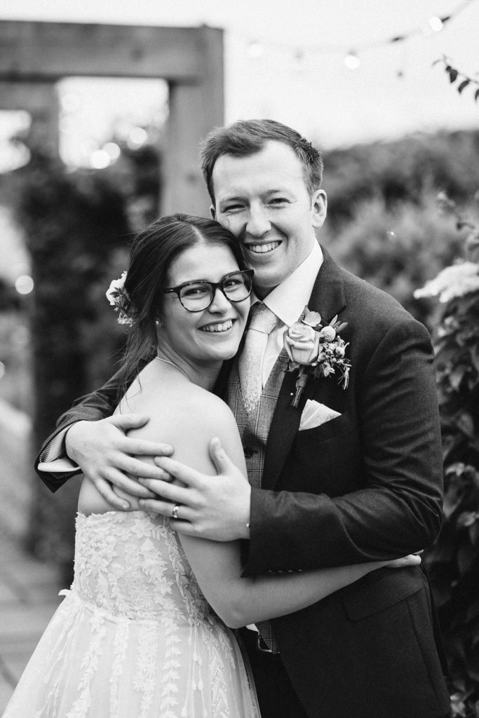 A romantic image of the Bride and Groom at the Beverley Barn