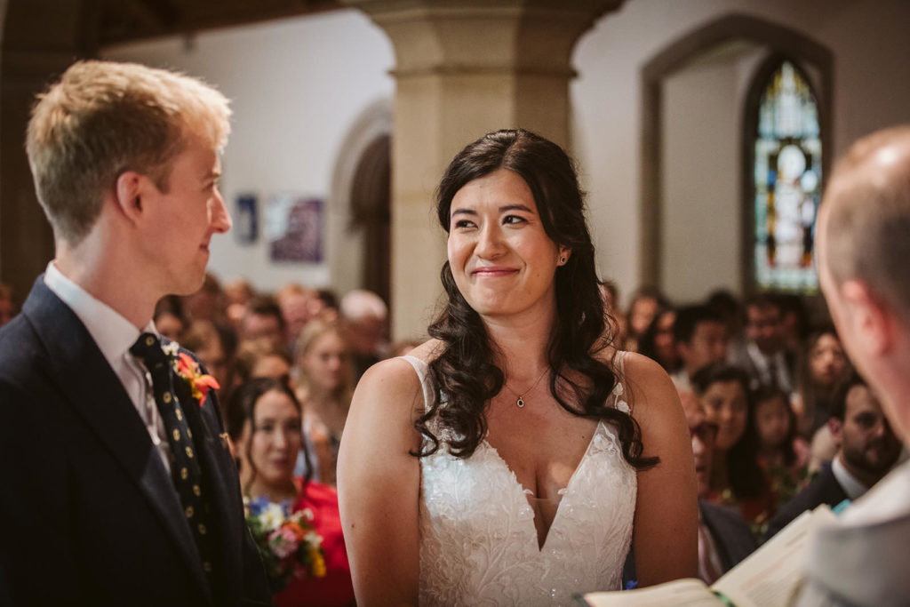 The happy couple focussed solely on each other during their wedding ceremony