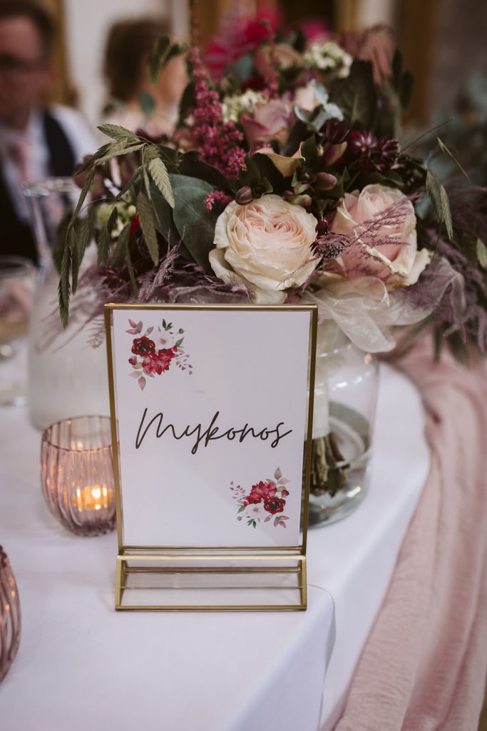 Tables themed by the couples favourite holiday destinations
