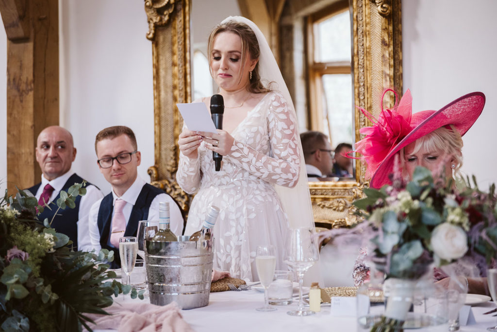 An emotional bride makes her speech