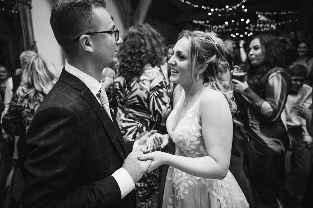 The bride and groom on the dancefloor