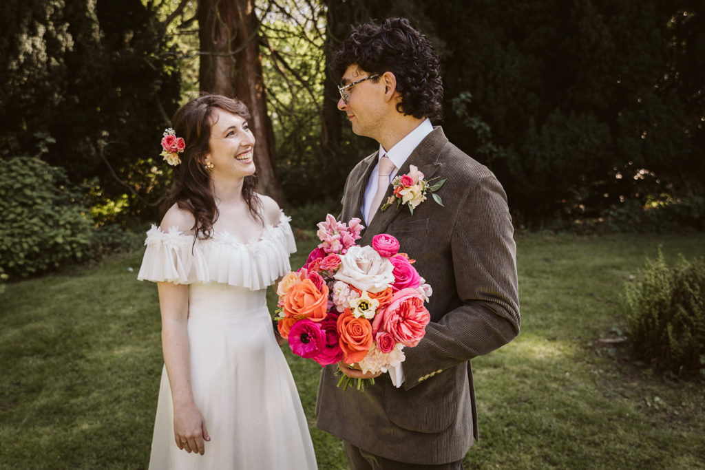 A natural moment between bride and groom
