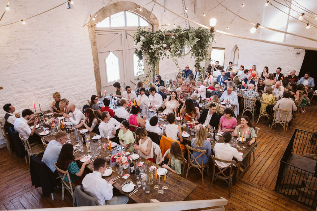 All the guests seated for the wedding breakfast