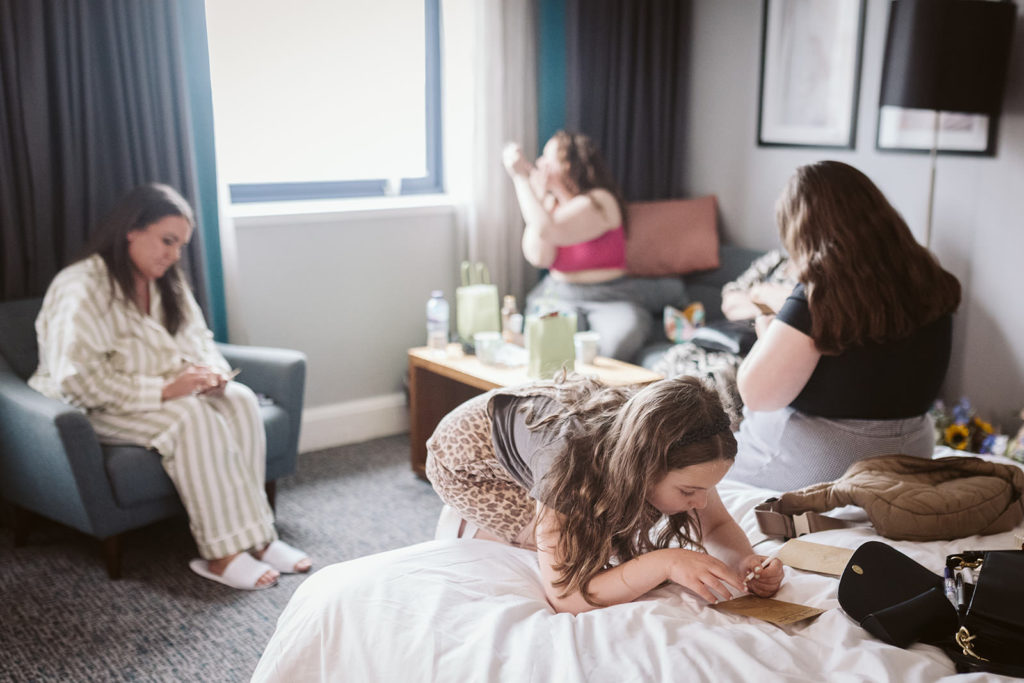 Candid moments during the bridal prep