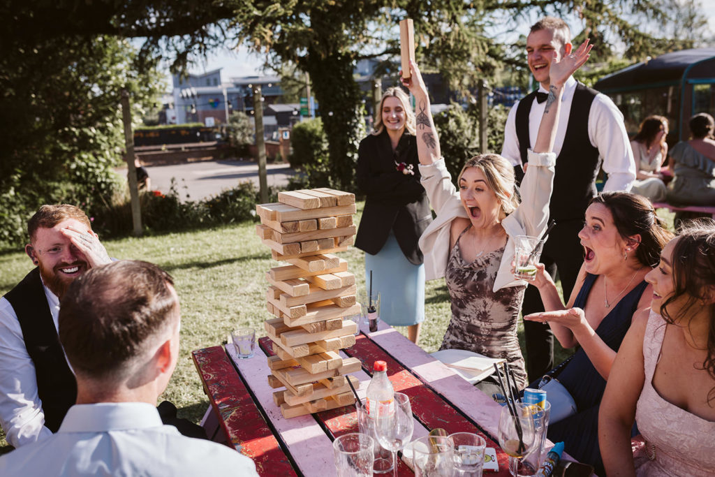 Big cheers during a game of jenga at Left Bank Leeds