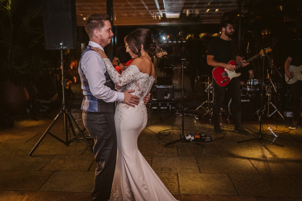 Evening wedding reception with live band