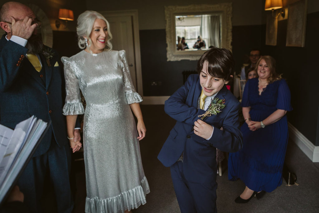 The couple's son as ring bearer