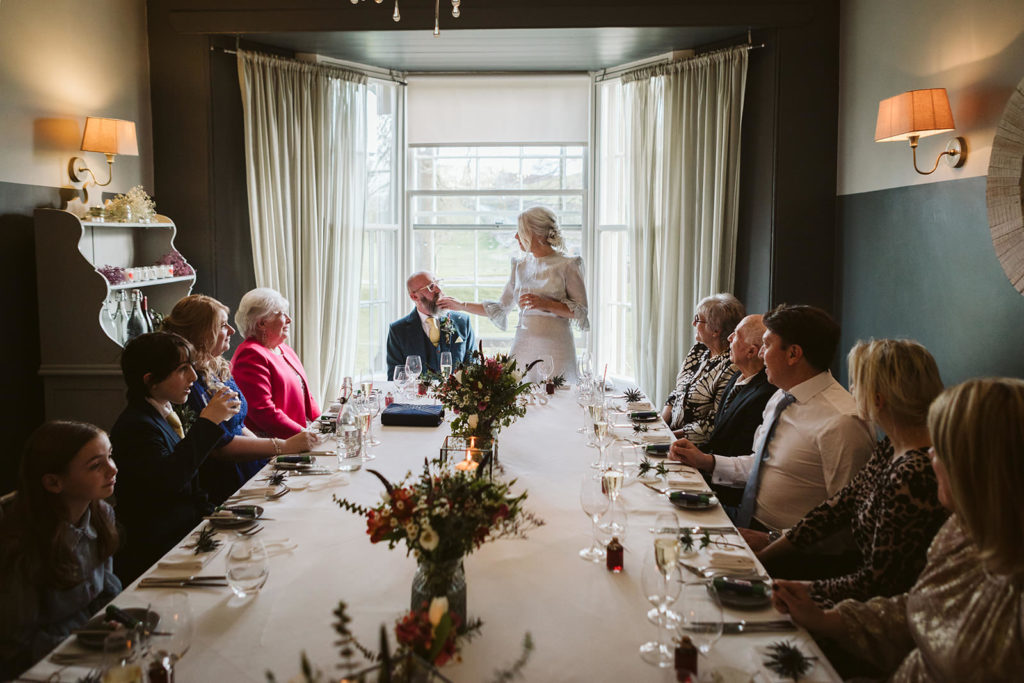 Intimate wedding dinner at Yorebridge House micro wedding