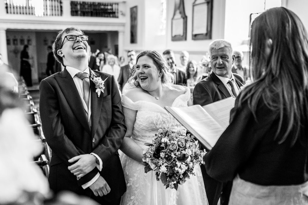 real wedding moment full of laughter Hazlewood Castle Yorkshire