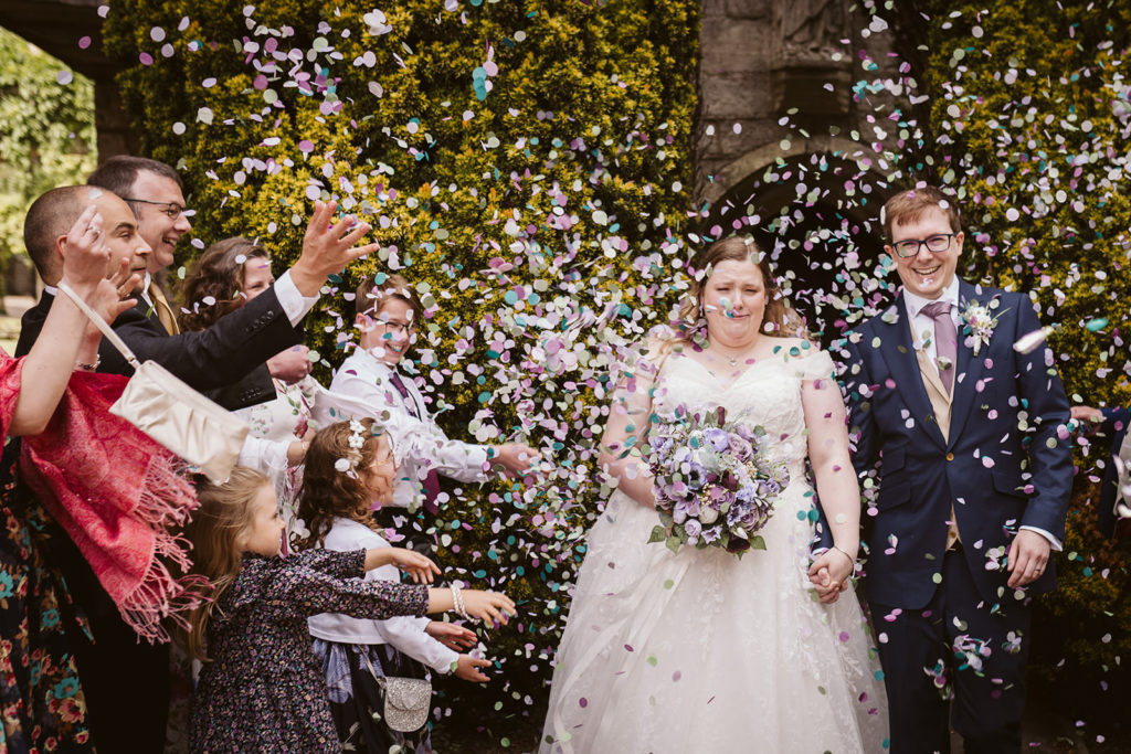 Confetti moments as couple exit their ceremony