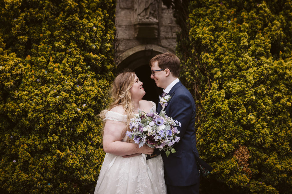 bride and groom sharing quiet moment during wedding day Yorkshire castle