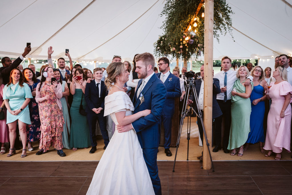 Candid dancefloor moments at Newburgh Priory wedding in North Yorkshire