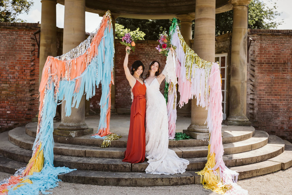 Colourful marquee wedding at Helperby Walled Garden North Yorkshire