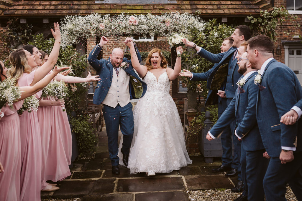 Confetti throw in the courtyard at Hornington Manor