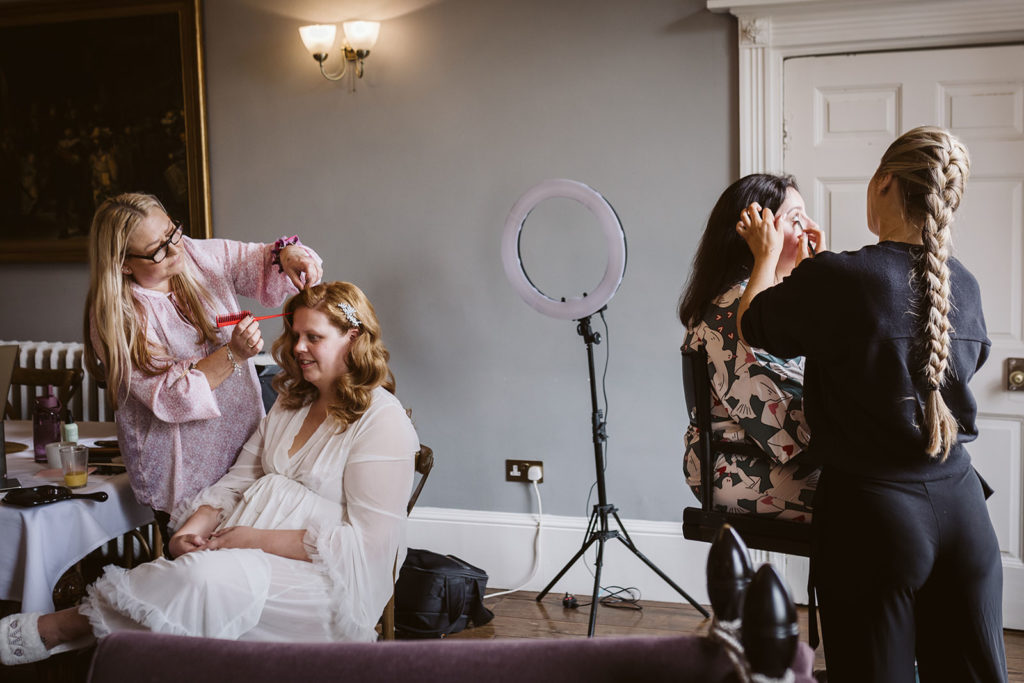 Bridal prep underway on the wedding morning