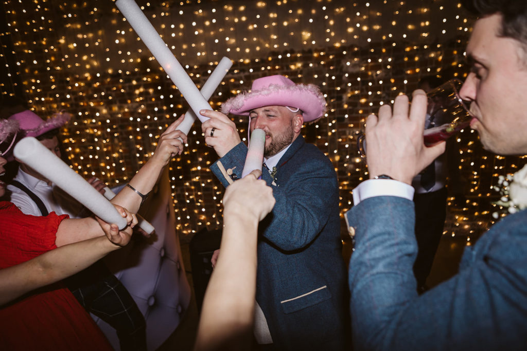 spontaneous dance-off at Yorkshire barn wedding reception