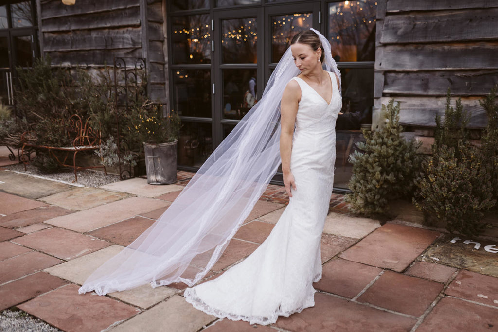 Bride wearing vintage wedding dress in Yorkshire countryside
