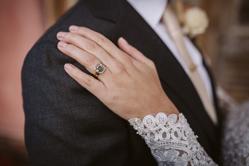 Antique wedding jewellery detail shot natural light