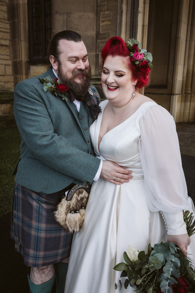 The happy couple during their wedding portraits