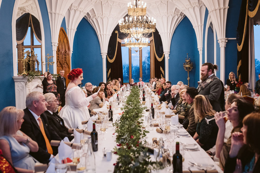 The Bride and Groom make their  speeches at Allerton Castle