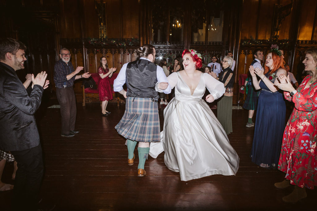 Ceilidh dancing at Allerton Castle wedding reception