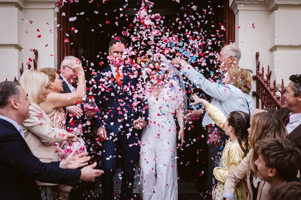 Confetti throw for a micro wedding at the Mansion House in York.