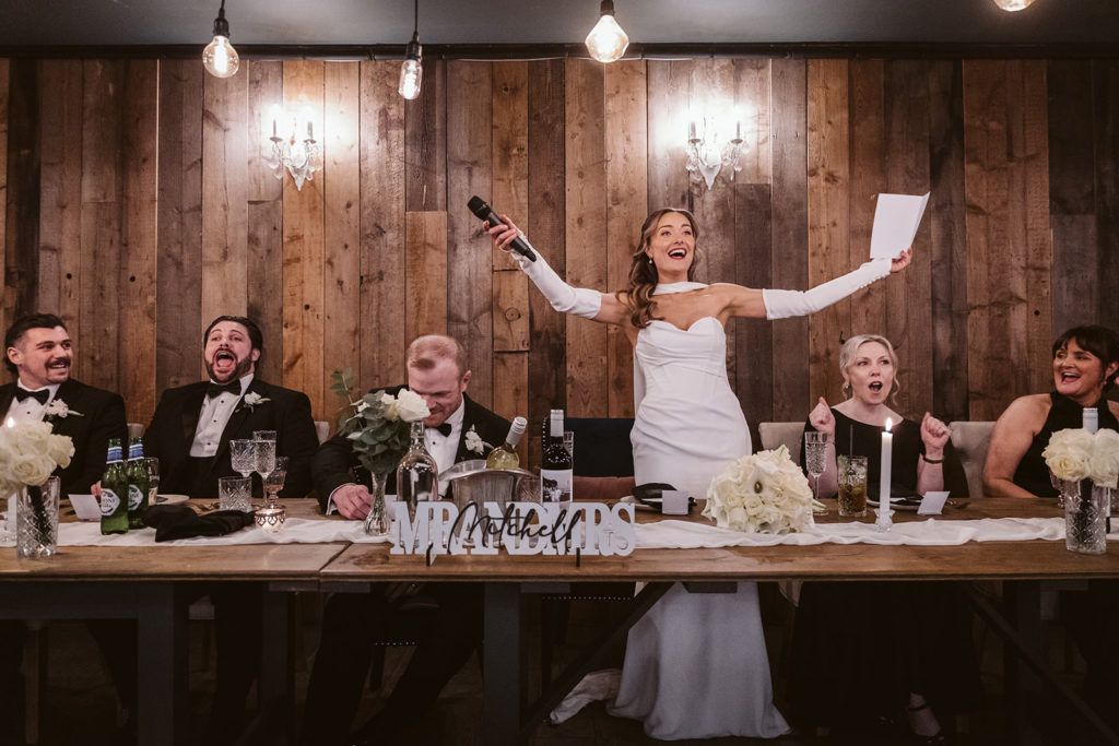 The Bride makes her speech during the wedding breakfast