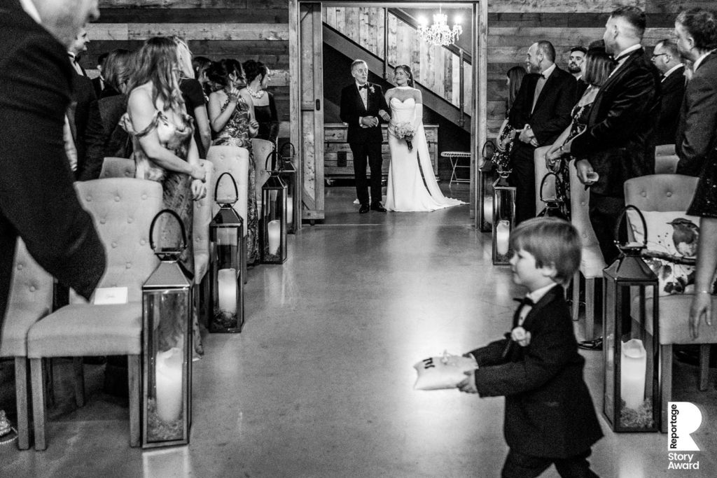 The Bride and her father enter the ceremony room at Wharfedale Grange
