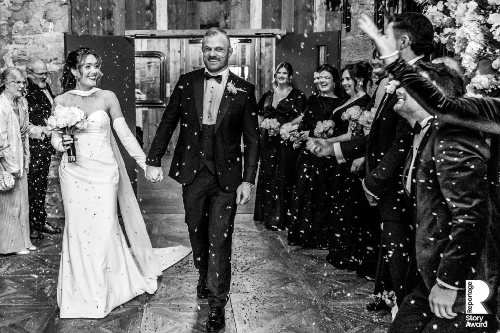 An indoor confetti throw at Wharfedale Grange