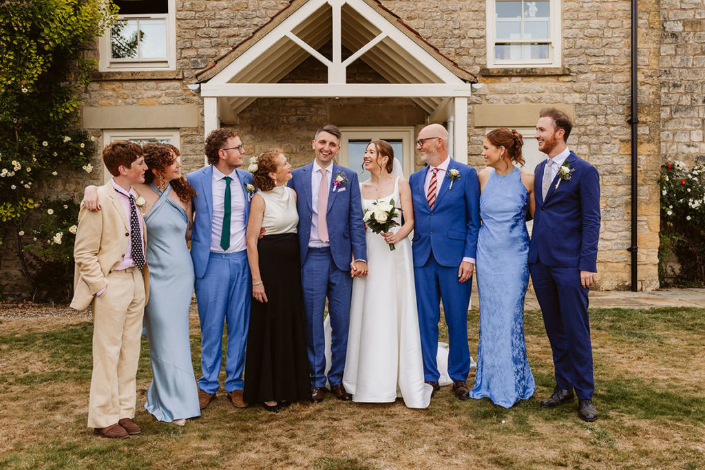 Family Group photograph during at home marquee wedding in North Yorkshire