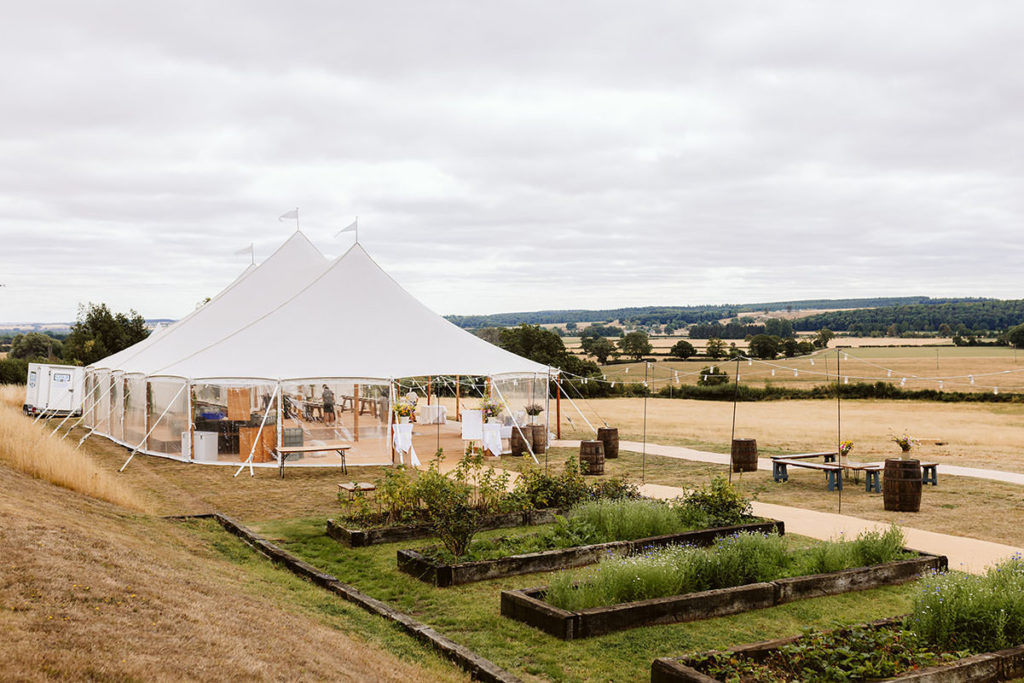 Wedding marquee in the grounds of a family home in Oswaldkirk