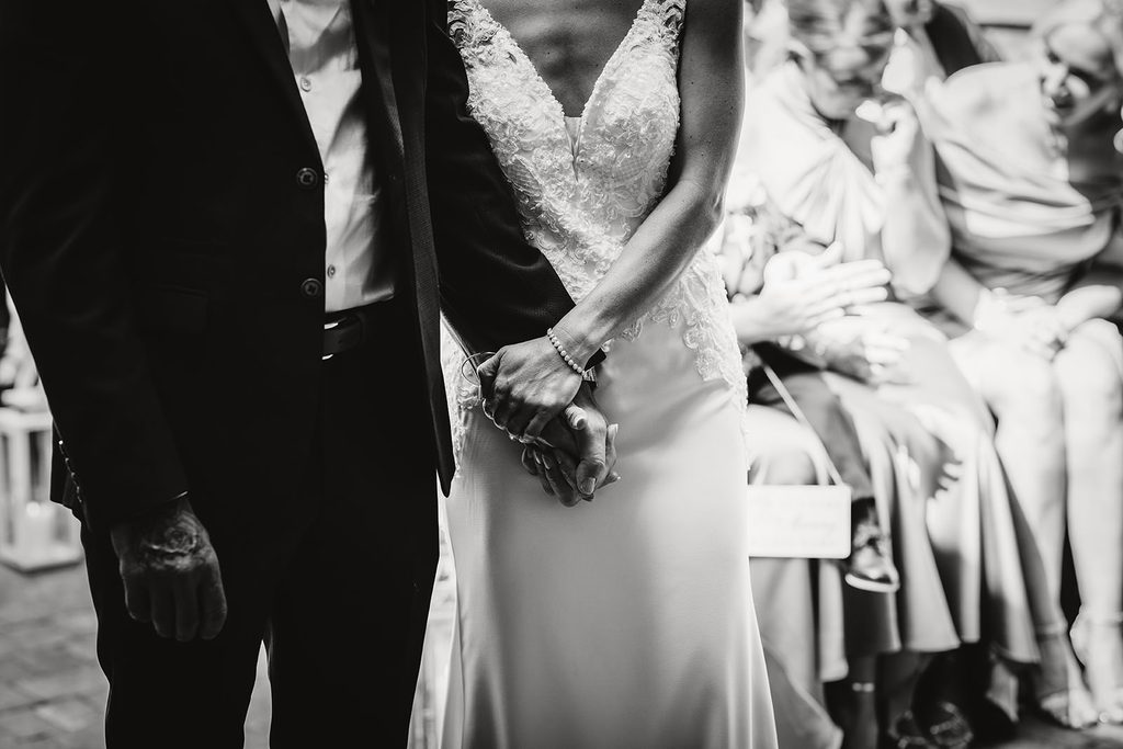 Nat and Martin during their wedding ceremony at the Castle Inn in Spofforth